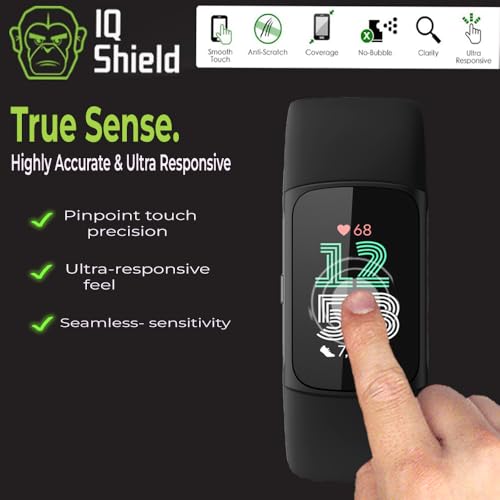 IQShield 6 Pack Screen Protector for Fitbit Charge 6 / Charge 5, Easy Install Anti-Scratch Anti-Bubble Clear TPU Film - size: 1.04 INCH