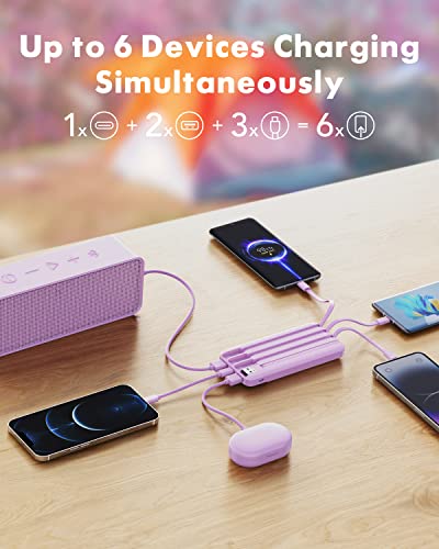 charmast Portable Charger Power Bank with Reinforced Built-in 4 Cables - color: Purple