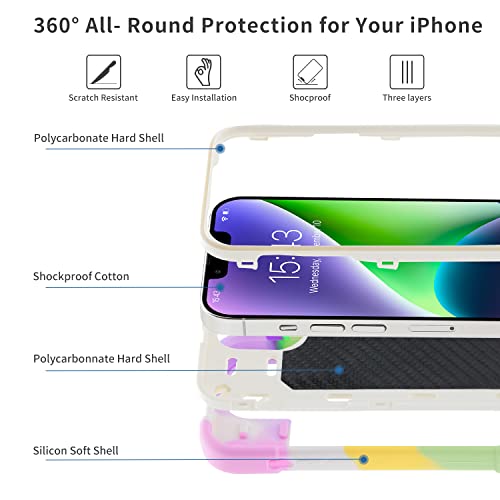 MARKILL Compatible with iPhone 14 Plus Case 6.7 Inch with 360 Degree Rotate Ring Stand, Military Grade Drop Protection Full Body Rugged Heavy Duty Protective Cover for iPhone 14 Plus - color: Rainbow White, size: iPhone 14 Plus 6.7"