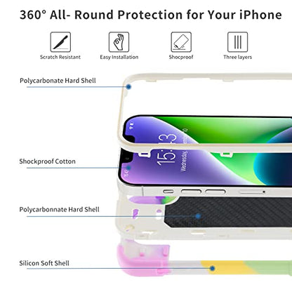 MARKILL Compatible with iPhone 14 Plus Case 6.7 Inch with 360 Degree Rotate Ring Stand, Military Grade Drop Protection Full Body Rugged Heavy Duty Protective Cover for iPhone 14 Plus - color: Rainbow White, size: iPhone 14 Plus 6.7"