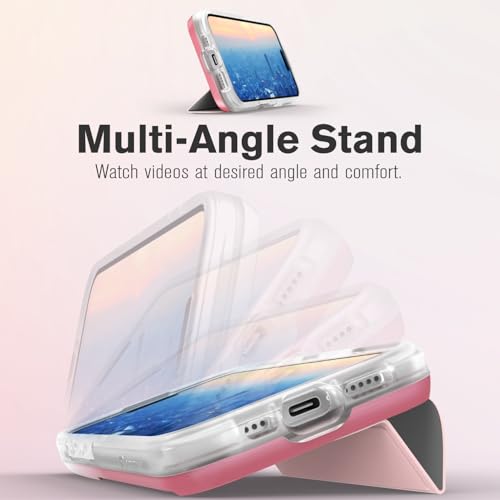 VENA vCommute for iPhone 16 Pro Wallet Case, Pastel Pink | Military-Grade Drop Protection, Premium Leather Magnetic Flap Cover, Hidden Card Holder, RFID Blocking, Multi-Angle Kickstand - color: Classic - Pastel Pink, size: iPhone 16 Pro