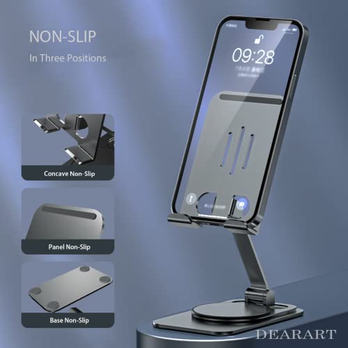 DEARART Cell Phone Stand 360° Adjustable Phone Stand for Desk, Grey Foldable Phone Holder Fully Carried Easily, Compatible Phone/Pad/Tablet etc. - color: Grey