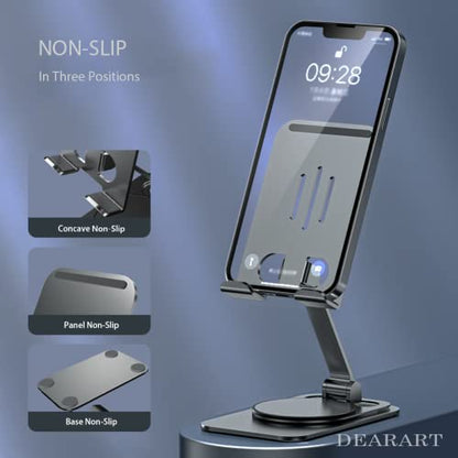 DEARART Cell Phone Stand 360° Adjustable Phone Stand for Desk, Grey Foldable Phone Holder Fully Carried Easily, Compatible Phone/Pad/Tablet etc. - color: Grey