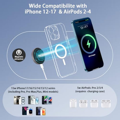2 Pack Wireless Charging Pad,Magnetic Wireless Charger for iPhone Earbuds