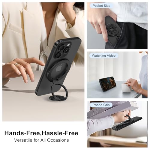 Magnetic Phone Ring Holder for MagSafe Gym Phone Grip Stand Finger Ring Kickstand Dual-Sided Magnetic Stand for iPhone 17 16 Pro Max 16e 15 14 13 12 Pro Max,Samsung,Compatible for Wireless Car Mount - color: Black