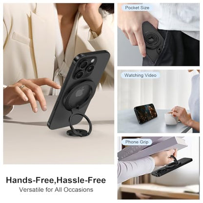 Magnetic Phone Ring Holder for MagSafe Gym Phone Grip Stand Finger Ring Kickstand Dual-Sided Magnetic Stand for iPhone 17 16 Pro Max 16e 15 14 13 12 Pro Max,Samsung,Compatible for Wireless Car Mount - color: Black