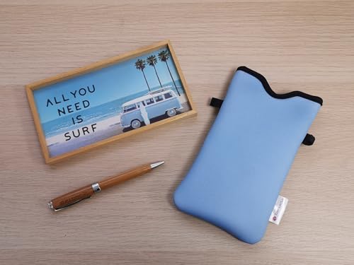 Tainada Neoprene Neck Phone Sleeve Pouch with Crossbody Strap (Azure Blue) | For Men/Women; Lightweight holder carrier bag with adjustable lanyard; Original design, made in Taiwan; Fits most cellphones - color: Azure Blue