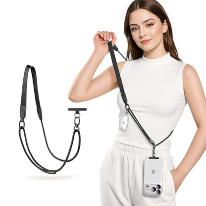 Phone Lanyard Crossbody & Neck, Adjustable Wide Strap with Anti-Loss Lock for iPhone Samsung - Universal Hands Free - color: Classic Black