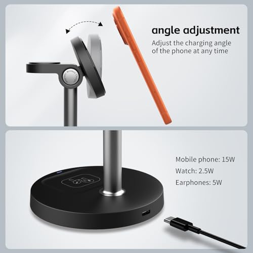 3-in-1 Magnetic Wireless Charger, 15W for iPhone/Watch/AirPods - color: black