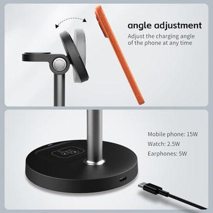 3-in-1 Magnetic Wireless Charger, 15W for iPhone/Watch/AirPods - color: black