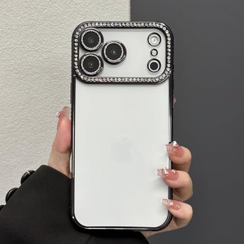 Glitter Diamond Case for iPhone 17 Pro Max Clear Built in Shiny Camera Protector 17 Pro Max Case Women Girls Cute Bling Sparkle Luxury Plating Soft TPU Shockproof Protective Phone Cover 6.9", Black - color: Black, size: For iPhone 17 Pro Max 6.9"