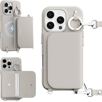 MAGEASY Pouch MagSafe Crossbody Wallet Phone Case for iPhone 16 Pro Removable Wallet with Strap, 16ft Drop Protection, Card Holder & Coin Pocket Magnetic Purse Compatible with MagSafe (Starlight) - color: Starlight, size: iPhone 16 Pro