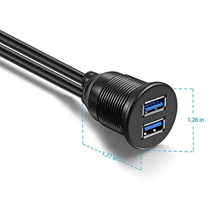2 Ports USB 3.0 Extension Cable, Flush Mount Car Truck Boat Motorcycle Dashboard Panel Adapter-3 Feet