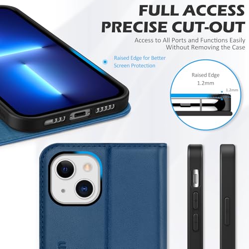 SHIELDON Genuine Leather Wallet Case for iPhone 13 6.1" 2021, Royal Blue | RFID Blocking, Credit Card Holder, Magnetic Closure, Kickstand, Folio Design, Shockproof Phone Cover - color: Royal Blue