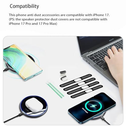 USB C Dust Plug, USB C Port Cover, USB C Plug Cover with Speaker Protector Dust Cover Compatible with iPhone 17 (Black)