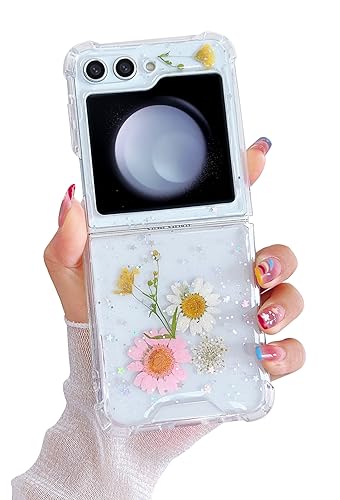 Compatible with Samsung Galaxy Z Flip 6 Case/Flip 7 FE Case Flower | Clear Dried Pressed Flowers Women Girls Soft TPU Shockproof Phone Cover - color: TPU/Flower Daisy Rose, size: Samsung Galaxy Flip 6/Flip 7 FE