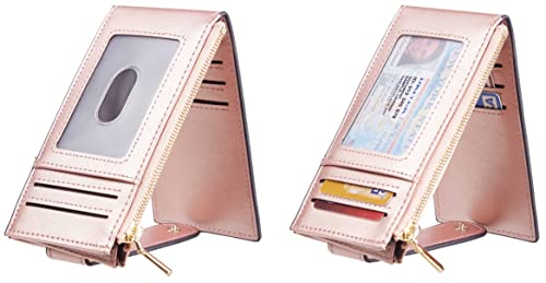 Chelmon Women's RFID Slim Card Holder Wallet | Thin Bifold Multi Card Case with Zipper Coin Pocket Purse for Women(Rose Gold CLassic) - color: Rose Gold Classic