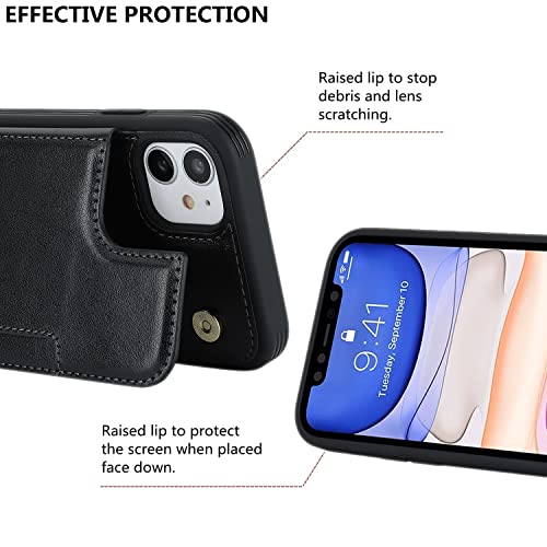 iCoverCase Compatible with iPhone 11 Case with Card Holder, Wallet Phone Case for Women Men RFID Blocking PU Leather Protective Case 6.1 Inch (Black) - color: Black