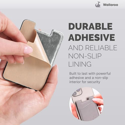 Wallaroo Premium Leather Cell Phone Wallet Stick On - Android and iPhone Wallet and Card Holder for Women and Men - Durable with Non-Slip Lining Secures Up to 3 Cards - color: Light Grey Leather