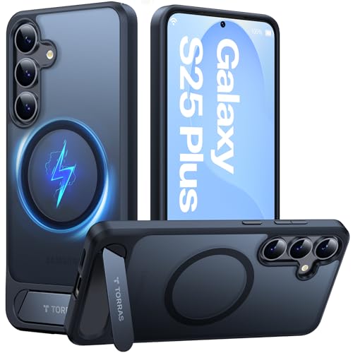 TORRAS Strong Magnetic & Seamless Stand for Samsung Galaxy S25 Plus Case, Fit for MagSafe, Mil-Grade Drop Protection, Adjustable Kickstand for Samsung Galaxy S25 Plus Case, Translucent Back/Black Edge - color: Black, size: Galaxy S25 Plus
