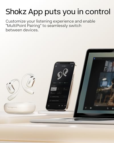 SHOKZ OpenFit 2 Open-Ear Earhook Bluetooth Earbuds, White,48H Playtime - color: Beige, style: Charging：USB-C