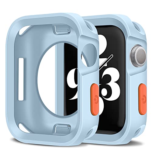 Amizee Rugged Case Compatible with Apple Watch Case Series 9/8/7 45mm SE 3/2/1 Series 6/5/4 44mm, Soft TPU Shockproof Bumper Drop Proof Protective Cover Compatible with iWatch - Light Blue - color: Light Blue, size: 44mm/45mm