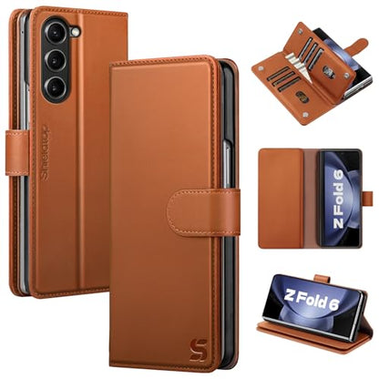 Shieldtop Compatible with Samsung Galaxy Z Fold 6 Wallet Case with Card Holder,Women Man RFID Blocking PU Leather Flip Shockproof Protective Cover Credit Card Holder Slots Kickstand,Light Brown - color: Light Brown, size: Samsung Galaxy Z Fold 6