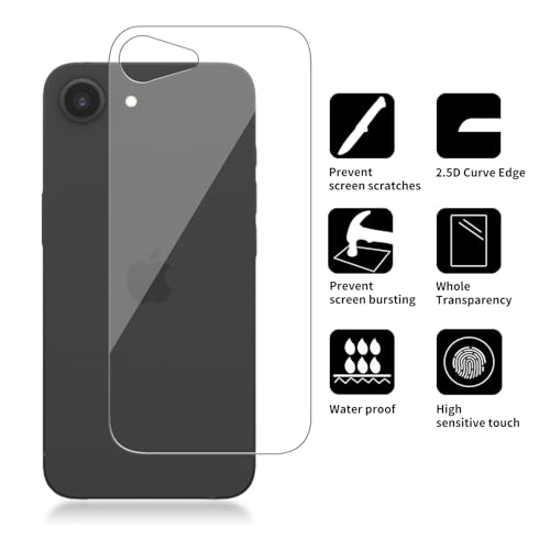 3 Pack Glass Back Screen Protector for iPhone 16E / iPhone SE 4 6.1" - size: iPhone 16E / SE4 2025