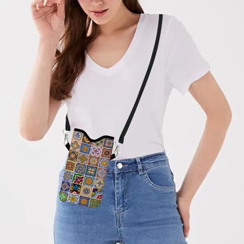 Neoprene Cell Phone Sleeve Pouch Case Bag with Crossbody Strap Neck Lanyard for Women 7.1 X 3.9 in Bohemian Style - color: Bohemian Style
