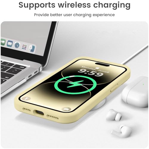 Vooii Compatible with iPhone 14 Pro Case, Liquid Silicone Upgrade [Camera Protection] [Soft Anti-Scratch Microfiber Lining] Shockproof Phone Case for iPhone 14 Pro 6.1 inch - Creamy Yellow - color: Creamy Yellow, size: iPhone 14 Pro