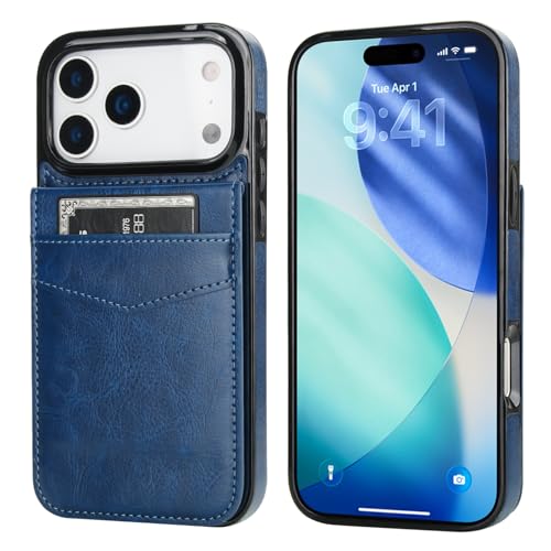 KIHUWEY for iPhone 17 Pro Max Wallet Case Card Holder Kickstand, Blue | Credit Card Slots, PU Leather, Magnetic Clasp, Flip Heavy Duty Protection Cover for Men - color: Blue