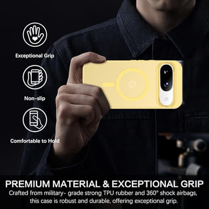 BENTOBEN for Google Pixel 9 Case [Compatible with Magsafe] Translucent Matte Magnetic Pixel 9 Case Slim Thin Shockproof Women Men Girls Boys Protective Phone Cases for Google Pixel 9 6.3", Yellow - color: Yellow