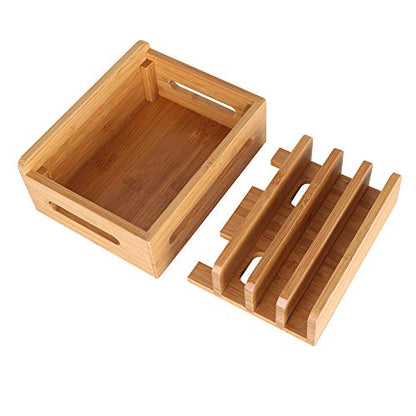 Bamboo Wood Multi-Device Desktop Dock Station Charger Holder Charging Cradle Charge Stand Compatible for iPhone 16 15 14 13 12 11 Pro Max XS XR X iPad 3 4 Mini Pro Air Samsung Huawei Smartphones - color: Small