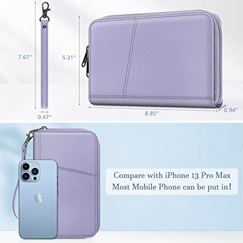 FINTIE Family Passport Holder Wallet Travel Document Organizer Clutch Bag | RFID Blocking Credit Cards Case Cover for Women Men - color: Lilac Purple