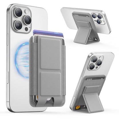 GONEZ for MagSafe Wallet with Stand, Stronger Magnetic Card Holder for iPhone 17/16/15/14/13/12 Series, Premium Leather Phone Wallet with RFID Blocking, 1 Slot, Fit 5 Cards, Light Grey - color: LIGHTGREY