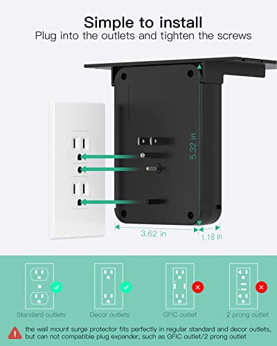 Wall Outlet Extender with Shelf, Surge Protector 6 AC Multi Plug Outlet - color: Black, size: 3 USB