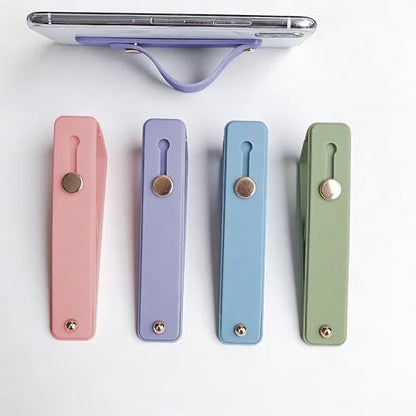 Phone Grip Holder, 4 Pack Cell Phone Grip Strap Telescopic Finger Strap Stand Universal Finger Kickstand for Most Smartphone - Pink Green Blue Purple