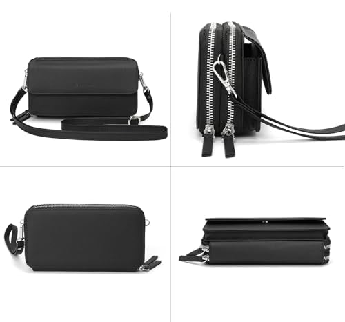 RFID Crossbody Wallet Wristlet Purse with Phone Pocket For Women Vegan Leather - color: Zb-saffiano-black