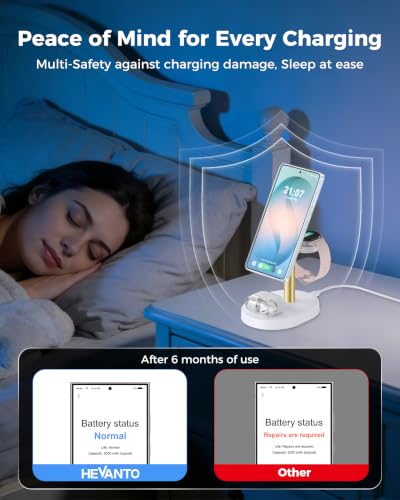 Hevanto 3 in 1 Wireless Charger for Samsung Galaxy, 15W MagSafe Charging - color: GoldenWhite, size: 15W