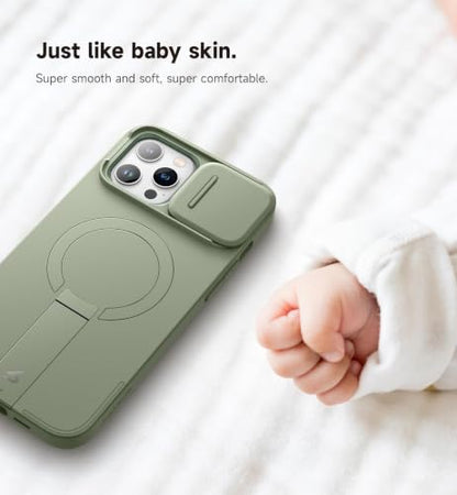 SURITCH for iPhone 13 Pro Max/12 Pro Max Case with Magnetic Camera Slide Cover and Adjustable Kickstand, Compatible with MagSafe, Shockproof Bumper Case Slim Protective Cover 6.7 Inch, Green - color: Green, size: IPhone 13 Pro Max/12 Pro Max-6.7"