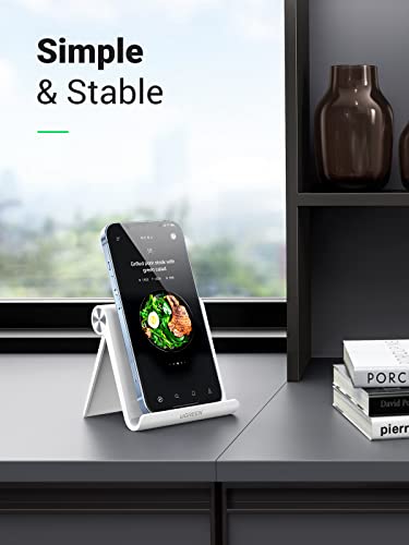 UGREEN Cell Phone Stand for Desk Phone Holder Foldable Portable Adjustable Compatible with iPhone 17 Air 16 15 14 13 Pro Max, iPhone 12 11 Plus SE XS XR 8 7, Office Desk Travel Accessories, White - color: White