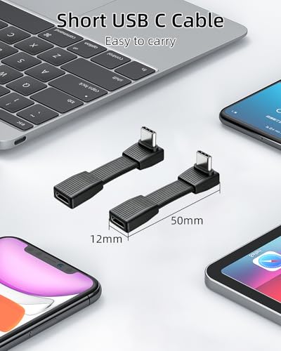 80Gbps Short USB 4 Flat Extension Cable,3.1 USB C Fast Charging Cable,PD 240W 90 Degree USB C Male to USB C Female Extender Cable,8K@60Hz Video Display for Phone,Tablets,Black(0.16FT/2Pack) - style: 2 Black
