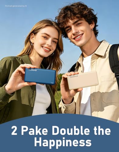 2 Pack Portable Charger, 10000mAh Power Bank, Travel Battery Pack - color: Blue&Beige