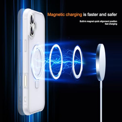 SKYLMW Compatible with iPhone 16 Case with Stand,Translucent | iPhone 16 Phone Case 6.1",Magnetic Ring Stand,Compatible with MagSafe,Military-Grade Protection,Great Grip Feeling - color: Translucent, size: Iphone 16