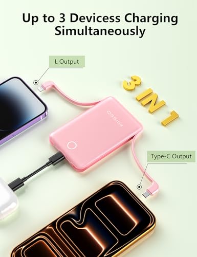 10000mAh Mini Portable Charger with Built in Cable, 2 Pack Black & Pink - color: 2 Pack Black & Pink