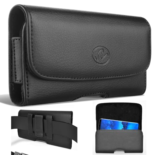 Mobi7e Premium Leather Phone Pouch Holster Large Size Compatible with Moto G Stylus, Moto G 5G, G Power, G Play, G Pure – Belt Clip Case with Loops for Smartphones with Thick Cases