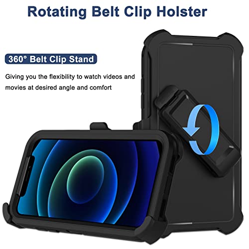 for iPhone 12 Case, iPhone 12 Pro Case with Belt Clip Holster, 2X Screen Protector, Heavy Duty Military Grade Full Body Shockproof Rugged Protective Cover for iPhone 12/12 Pro Black - color: Black
