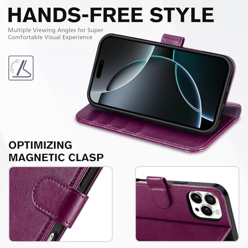 TUCCH Wallet Case for iPhone 16 Pro Max (6.9"), 4 Card Slots, Plum Purple | RFID Blocking, Viewing Stand, Shockproof TPU Shell, PU Leather, Magnetic Closure, Protective Folio Flip Cover - color: Plum Purple