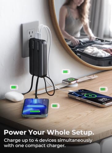 Portable Charger 50000mAh, Power Bank with Built-in Cables & Wall Plug - color: Black