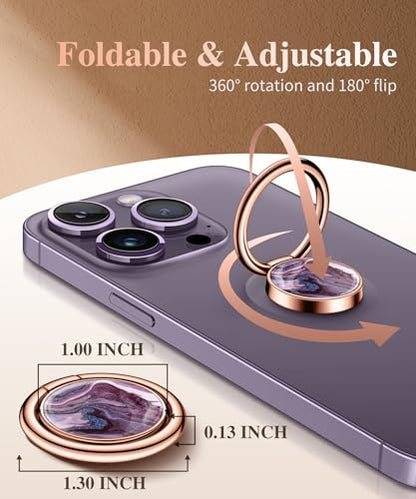 GVIEWIN Marble Cell Phone Ring Holder, Metal Kickstand Grip 360° Rotation - color: A-Quicksand/Purple
